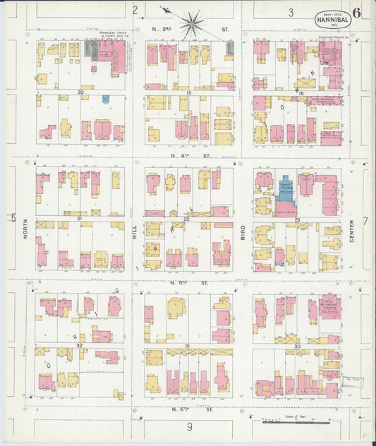 Sanborn Fire Insurance Map from Hannibal, Marion County, Missouri (1906), Sheet #0006 - Historic Sanborn Fire Insurance Map Print, vintage old map wall art, antique decor, genealogy gift, Missouri Missouri map