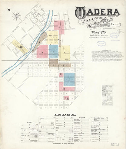 Sanborn Fire Insurance Map from Madera, Madera County, California (1898), Sheet #0001 - Complete Map Set gallery image, historic Sanborn map, vintage wall art, California California
