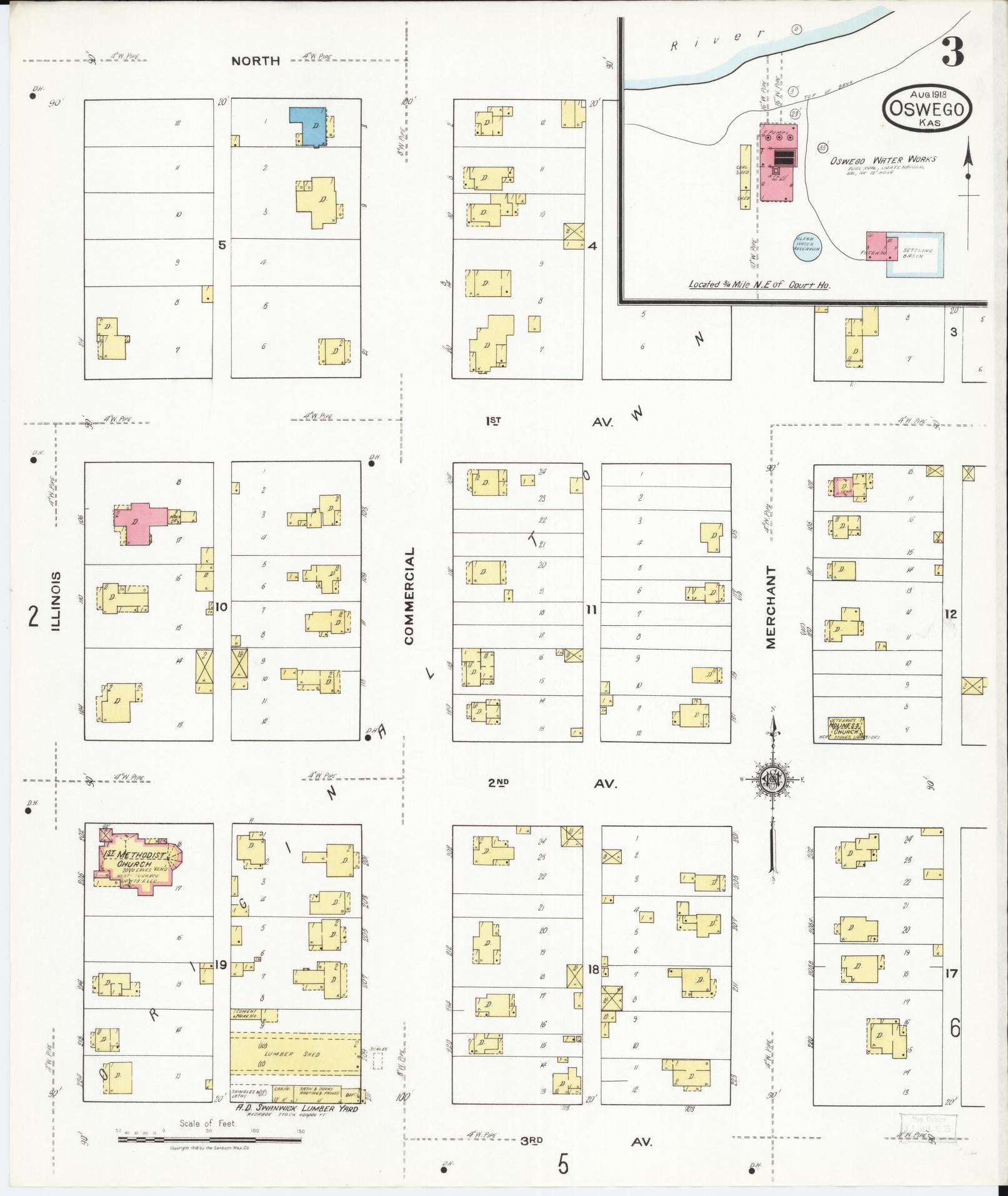 Sanborn Fire Insurance Map from Oswego, Labette County, Kansas (1918), Sheet #0003 - Complete Map Set gallery image, historic Sanborn map, vintage wall art, Kansas Kansas