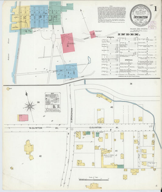 Sanborn Fire Insurance Map from Irvington, Westchester County, New York (1905), Sheet #0001 - Complete Map Set gallery image, historic Sanborn map, vintage wall art, New York New York