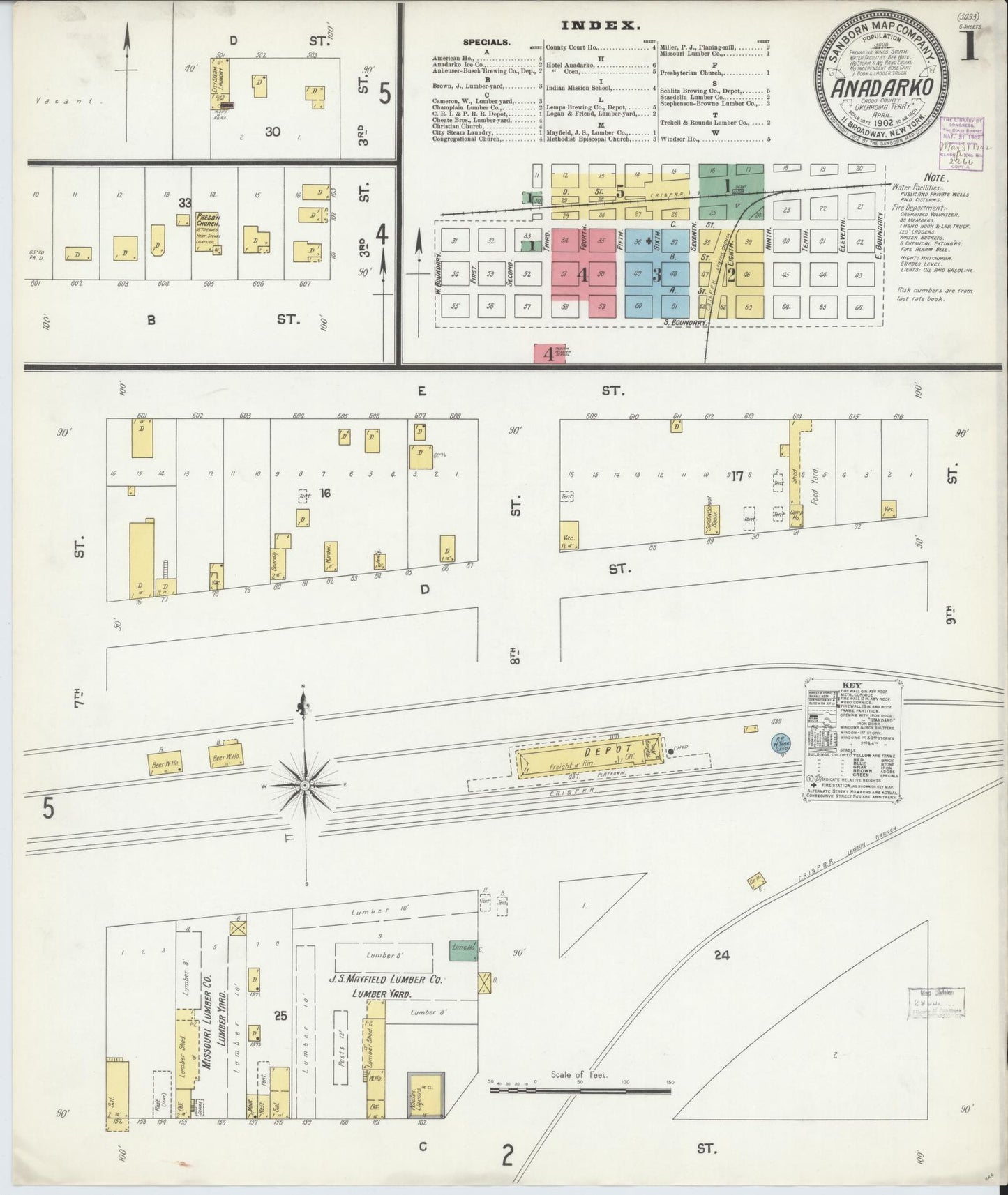 Sanborn Fire Insurance Map from Anadarko, Caddo County, Oklahoma. (1902) – Historic Sanborn Fire Insurance Map Print