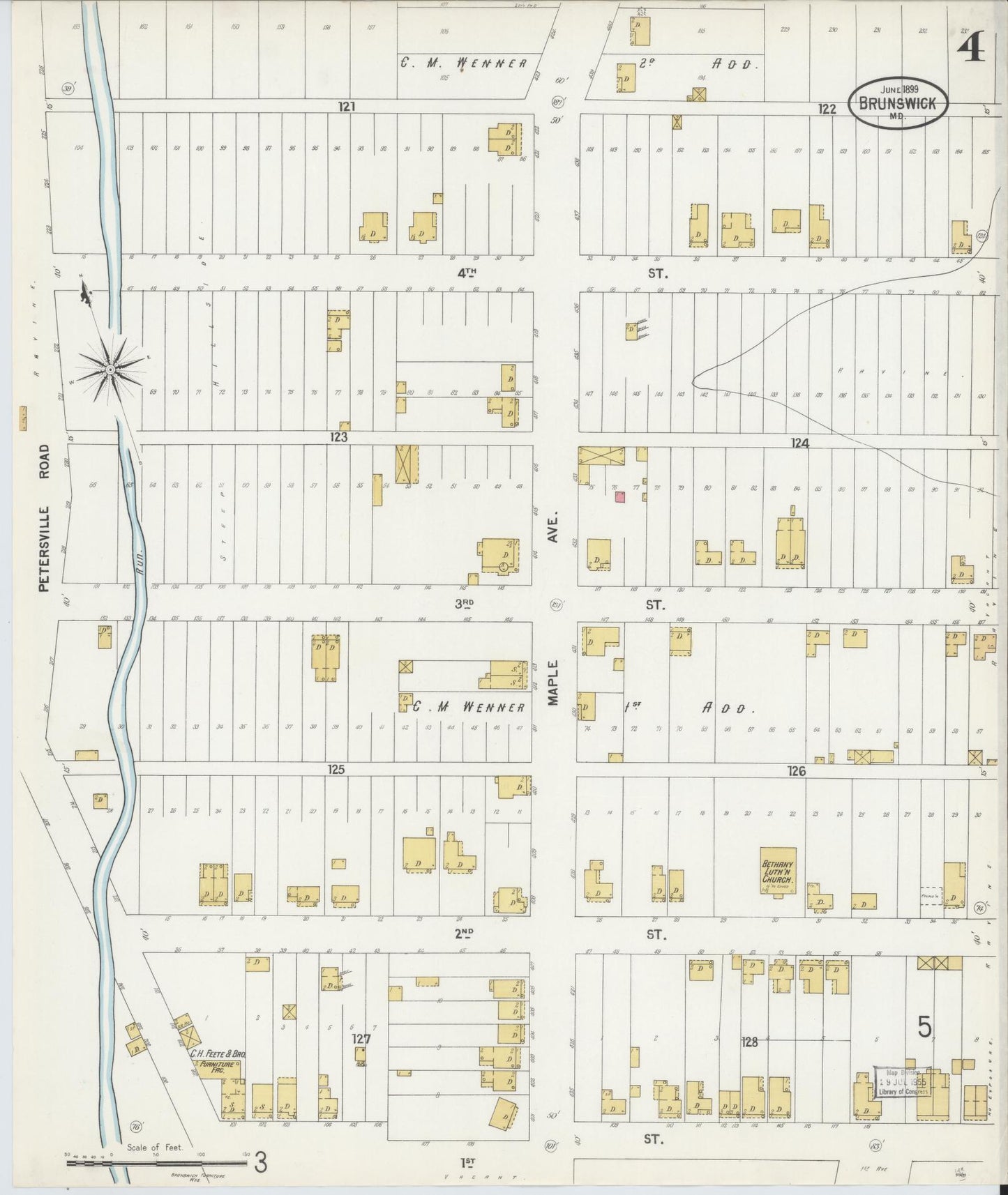 Frederick, Maryland - 1899 - Sanborn Fire Insurance Map, Sheet #0004 - Historic Sanborn Fire Insurance Map Print, Frederick Maryland 1899 0004 vintage old map wall art