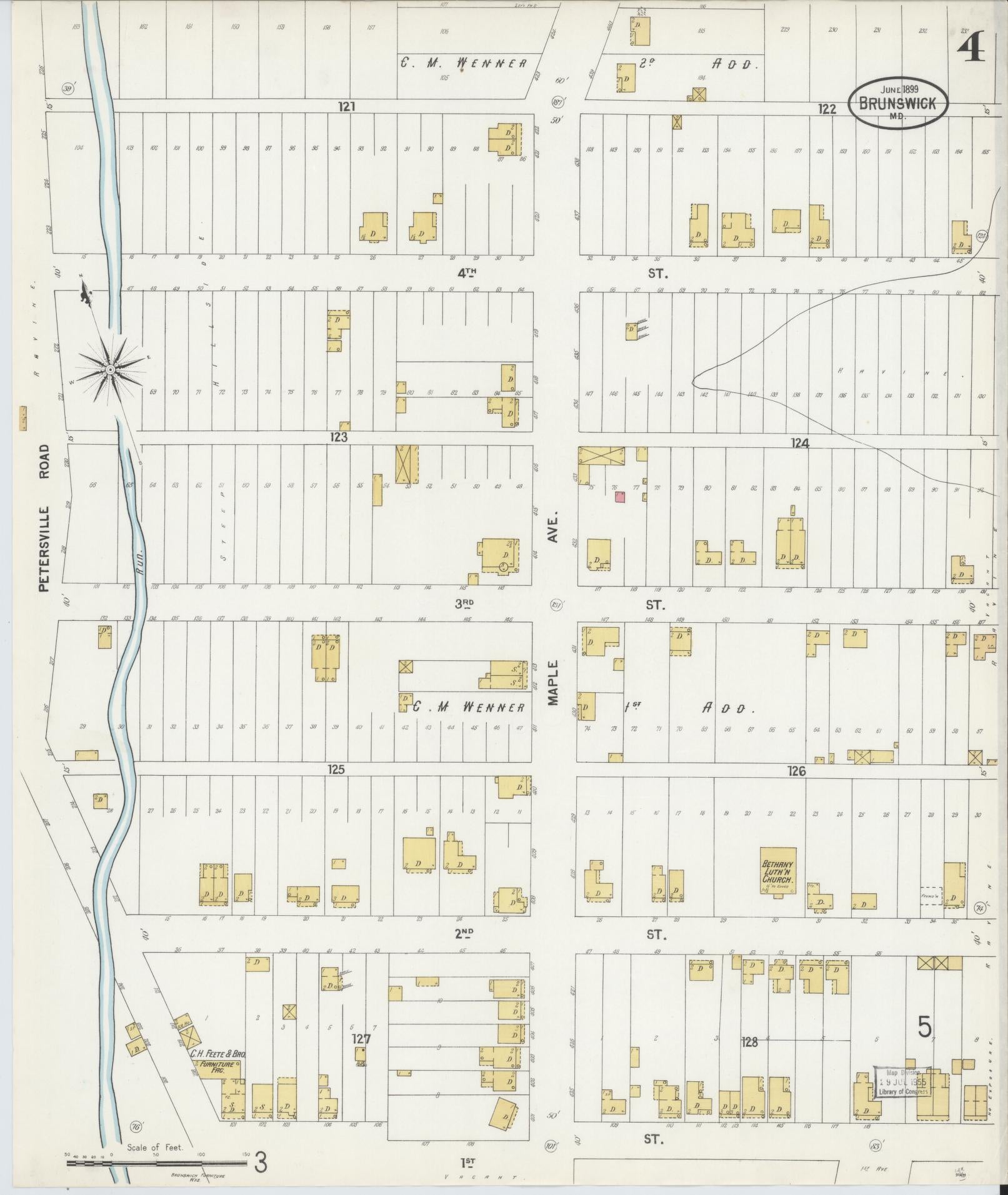 Frederick, Maryland - 1899 - Sanborn Fire Insurance Map, Sheet #0004 - Historic Sanborn Fire Insurance Map Print, Frederick Maryland 1899 0004 vintage old map wall art