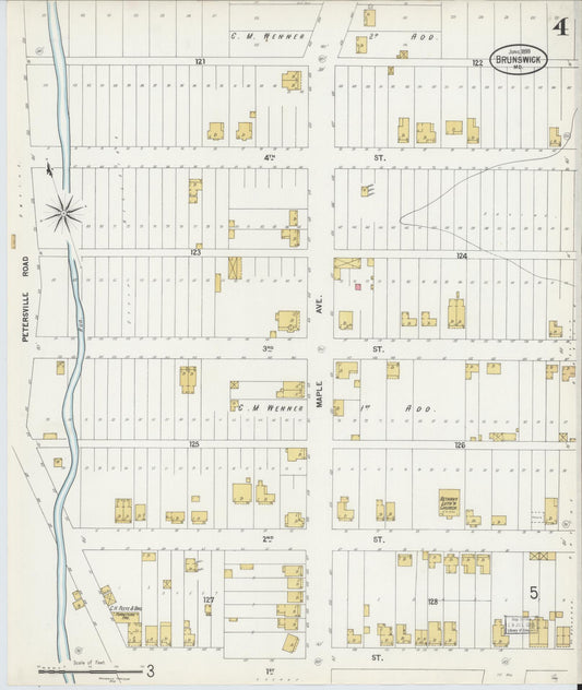 Frederick, Maryland - 1899 - Sanborn Fire Insurance Map, Sheet #0004 - Historic Sanborn Fire Insurance Map Print, Frederick Maryland 1899 0004 vintage old map wall art