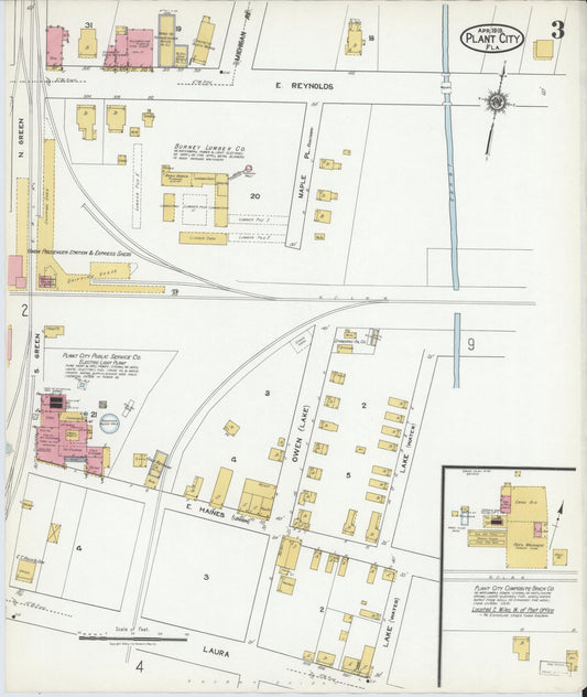 Sanborn Fire Insurance Map from Plant City, Hillborough County, Florida (1919), Sheet #0003 - Historic Sanborn Fire Insurance Map Print, vintage old map wall art, antique decor, genealogy gift, Florida Florida map