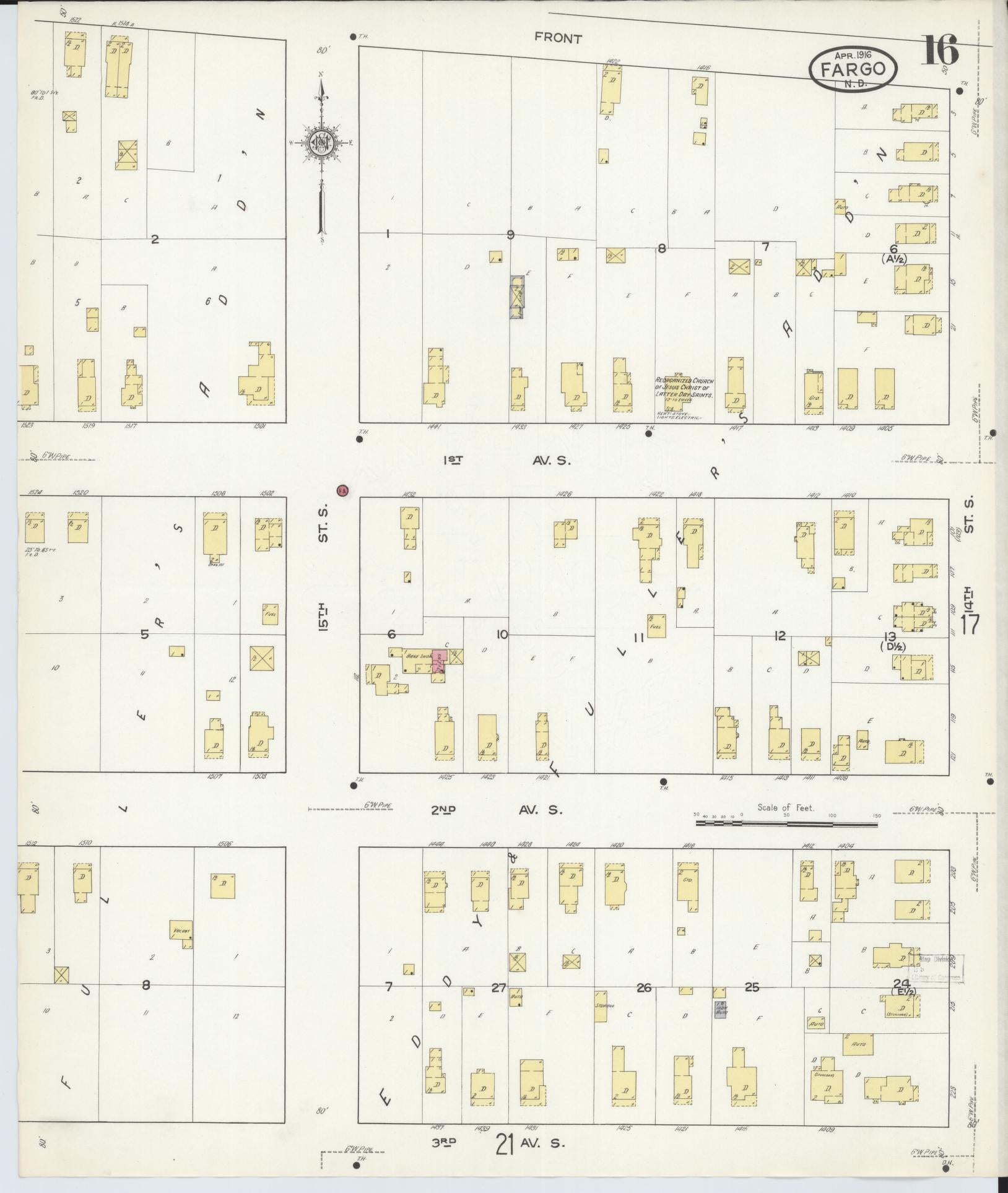Sanborn Fire Insurance Map from Fargo, Cass County, North Dakota (1916), Sheet #0016 - Complete Map Set gallery image, historic Sanborn map, vintage wall art, North Dakota North Dakota