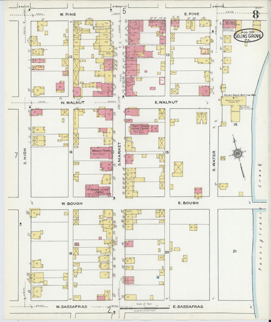 Sanborn Fire Insurance Map from Selins Grove, Snyder County, Pennsylvania (1921), Sheet #0008 - Historic Sanborn Fire Insurance Map Print, vintage old map wall art, antique decor, genealogy gift, Pennsylvania Pennsylvania map