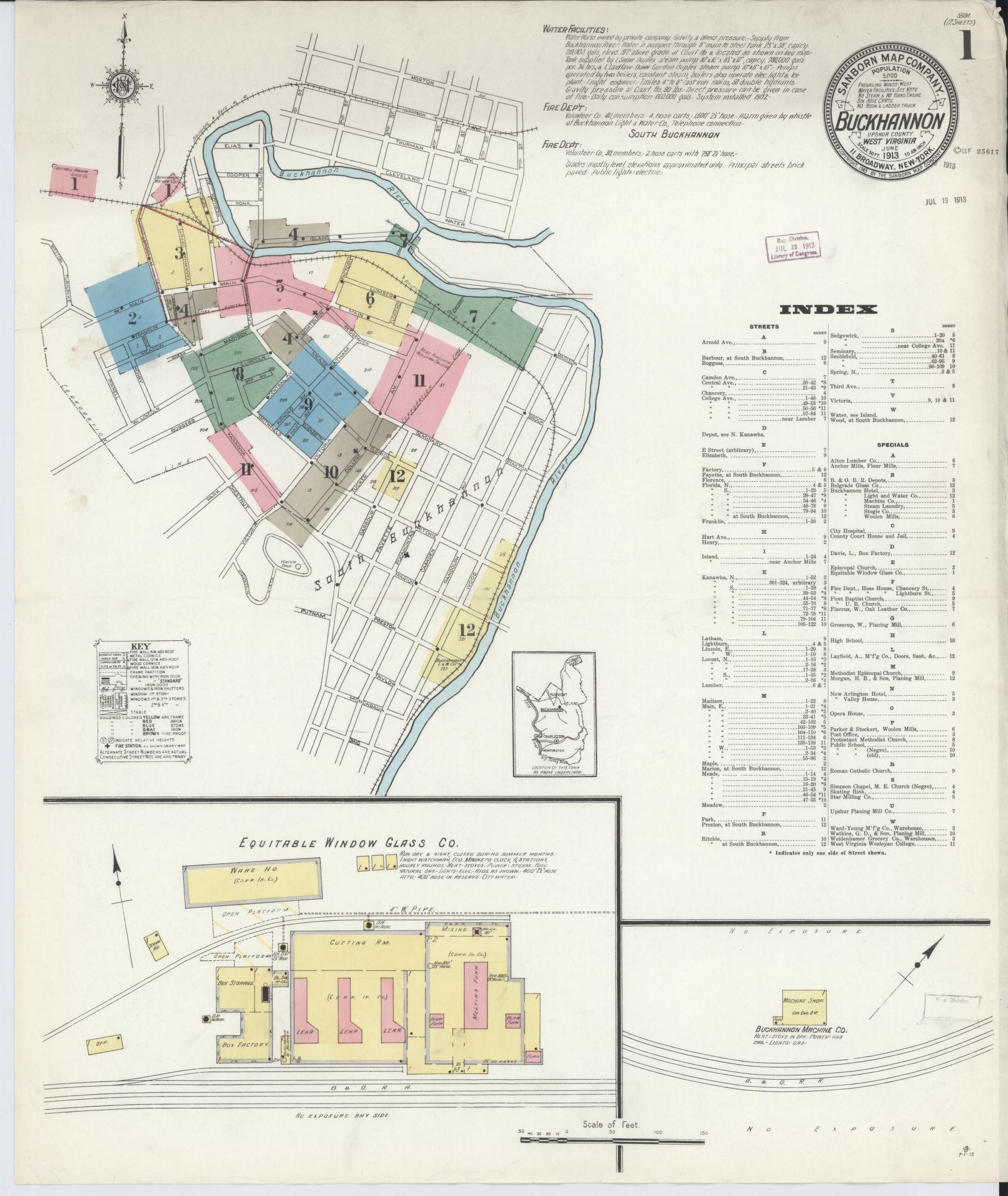 Sanborn Fire Insurance Map from Buckhannon, Upshur County, West Virginia (1913), Sheet #0001 - Complete Map Set gallery image, historic Sanborn map, vintage wall art, West Virginia West Virginia