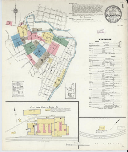Sanborn Fire Insurance Map from Buckhannon, Upshur County, West Virginia (1913), Sheet #0001 - Complete Map Set gallery image, historic Sanborn map, vintage wall art, West Virginia West Virginia