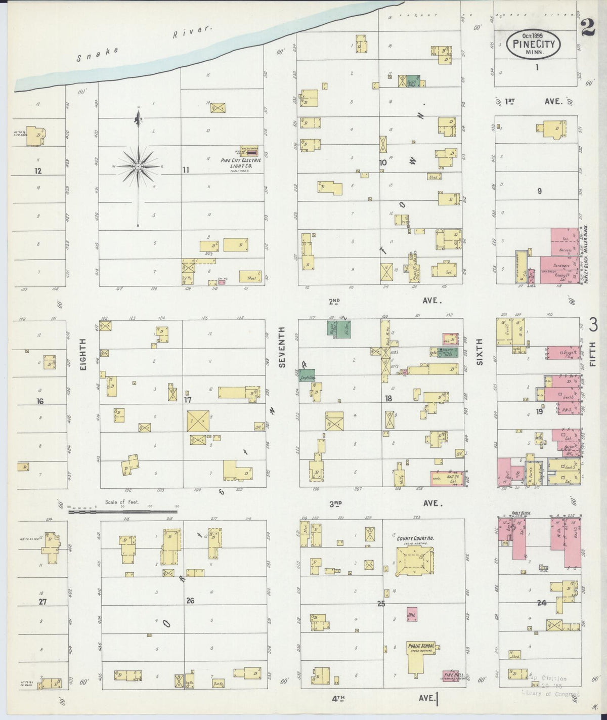 Sanborn Fire Insurance Map from Pine City, Pine County, Minnesota (1899), Sheet #0002 - Historic Sanborn Fire Insurance Map Print, vintage old map wall art, antique decor, genealogy gift, Minnesota Minnesota map