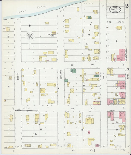 Sanborn Fire Insurance Map from Pine City, Pine County, Minnesota (1899), Sheet #0002 - Historic Sanborn Fire Insurance Map Print, vintage old map wall art, antique decor, genealogy gift, Minnesota Minnesota map