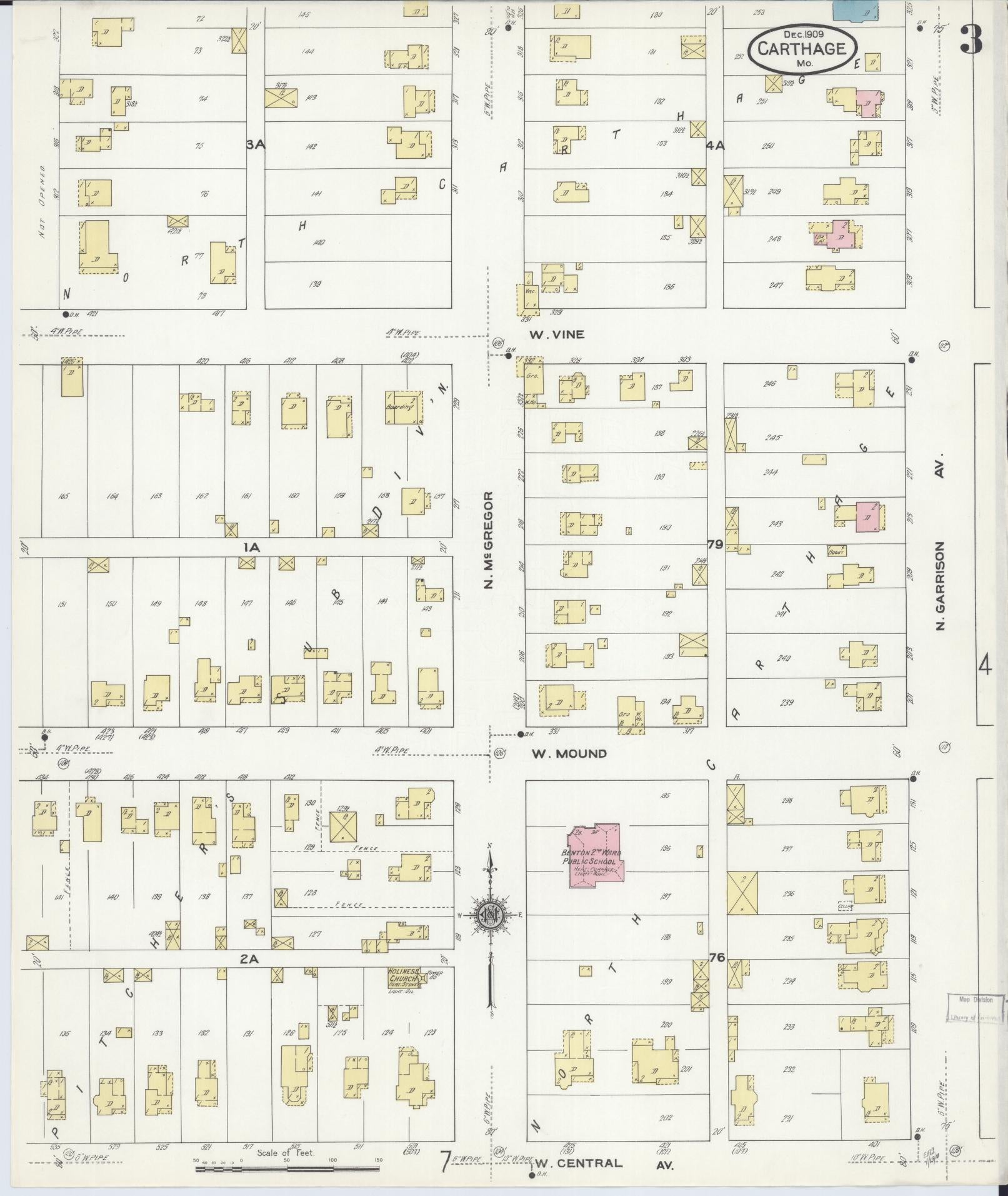 Sanborn Fire Insurance Map from Carthage, Jasper County, Missouri (1909), Sheet #0003 - Complete Map Set gallery image, historic Sanborn map, vintage wall art, Missouri Missouri