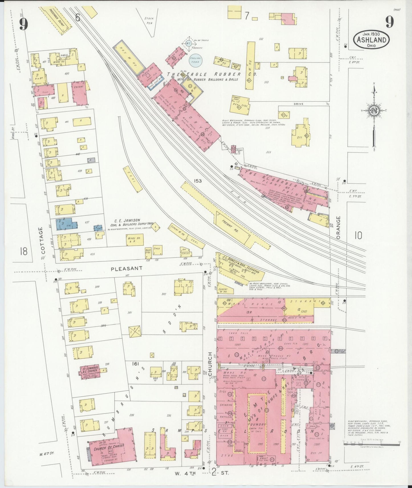 Sanborn Fire Insurance Map from Ashland, Ashland County, Ohio (1930), Sheet #0009 - Historic Sanborn Fire Insurance Map Print, vintage old map wall art, antique decor, genealogy gift, Ohio Ohio map