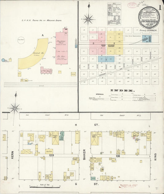 Sanborn Fire Insurance Map from East Bakersfield, Kern County, California (1890), Sheet #0001 - Historic Sanborn Fire Insurance Map Print, vintage old map wall art, antique decor, genealogy gift, California California map