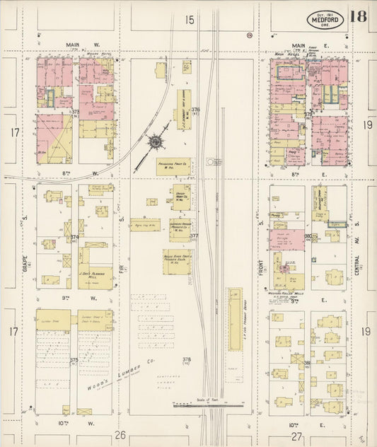 Sanborn Fire Insurance Map from Medford, Jackson County, Oregon (1911), Sheet #0018 - Historic Sanborn Fire Insurance Map Print, vintage old map wall art, antique decor, genealogy gift, Oregon Oregon map