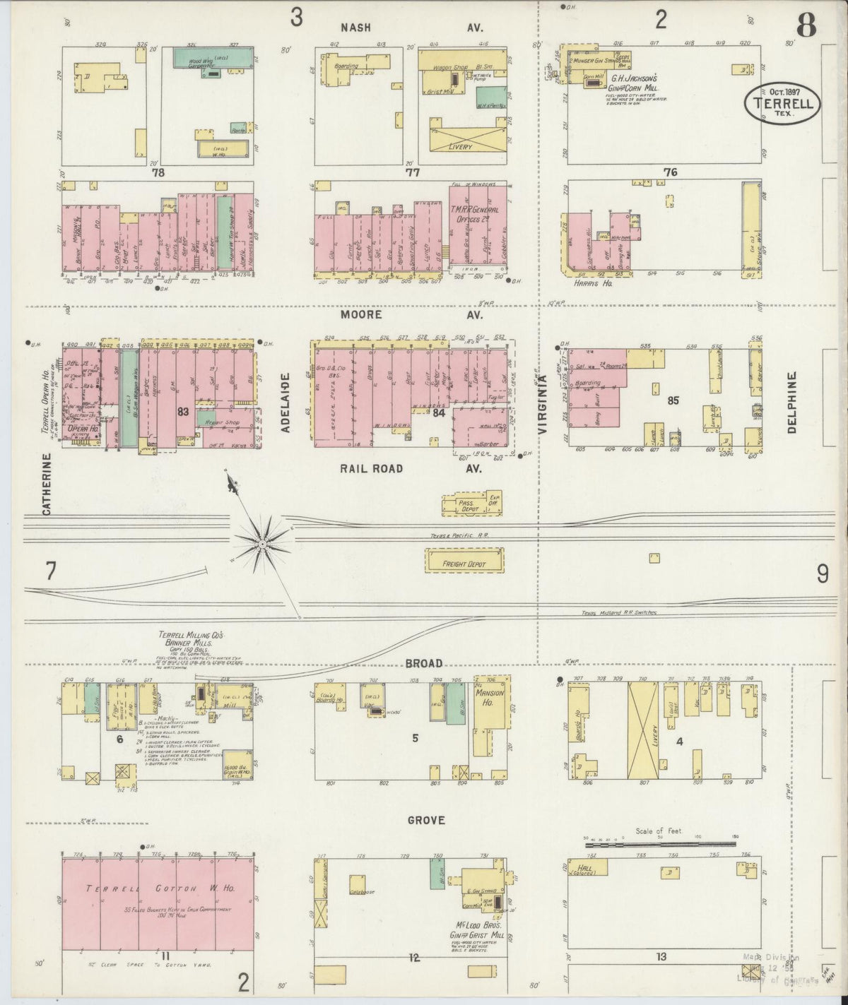 Sanborn Fire Insurance Map from Terrell, Kaufman County, Texas (1897), Sheet #0008 - Complete Map Set gallery image, historic Sanborn map, vintage wall art, Texas Texas