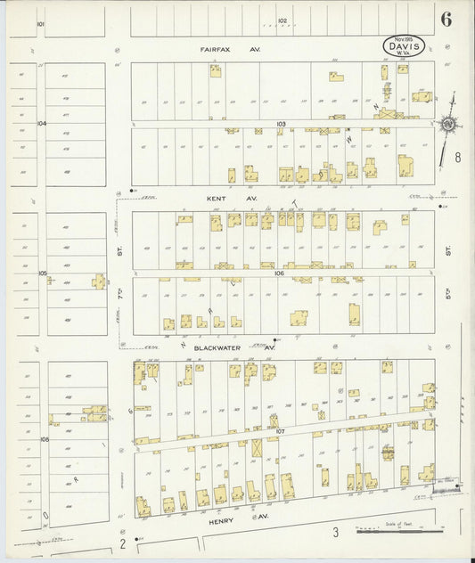 Sanborn Fire Insurance Map from Davis, Tucker County, West Virginia (1915), Sheet #0006 - Historic Sanborn Fire Insurance Map Print, vintage old map wall art, antique decor, genealogy gift, West Virginia West Virginia map