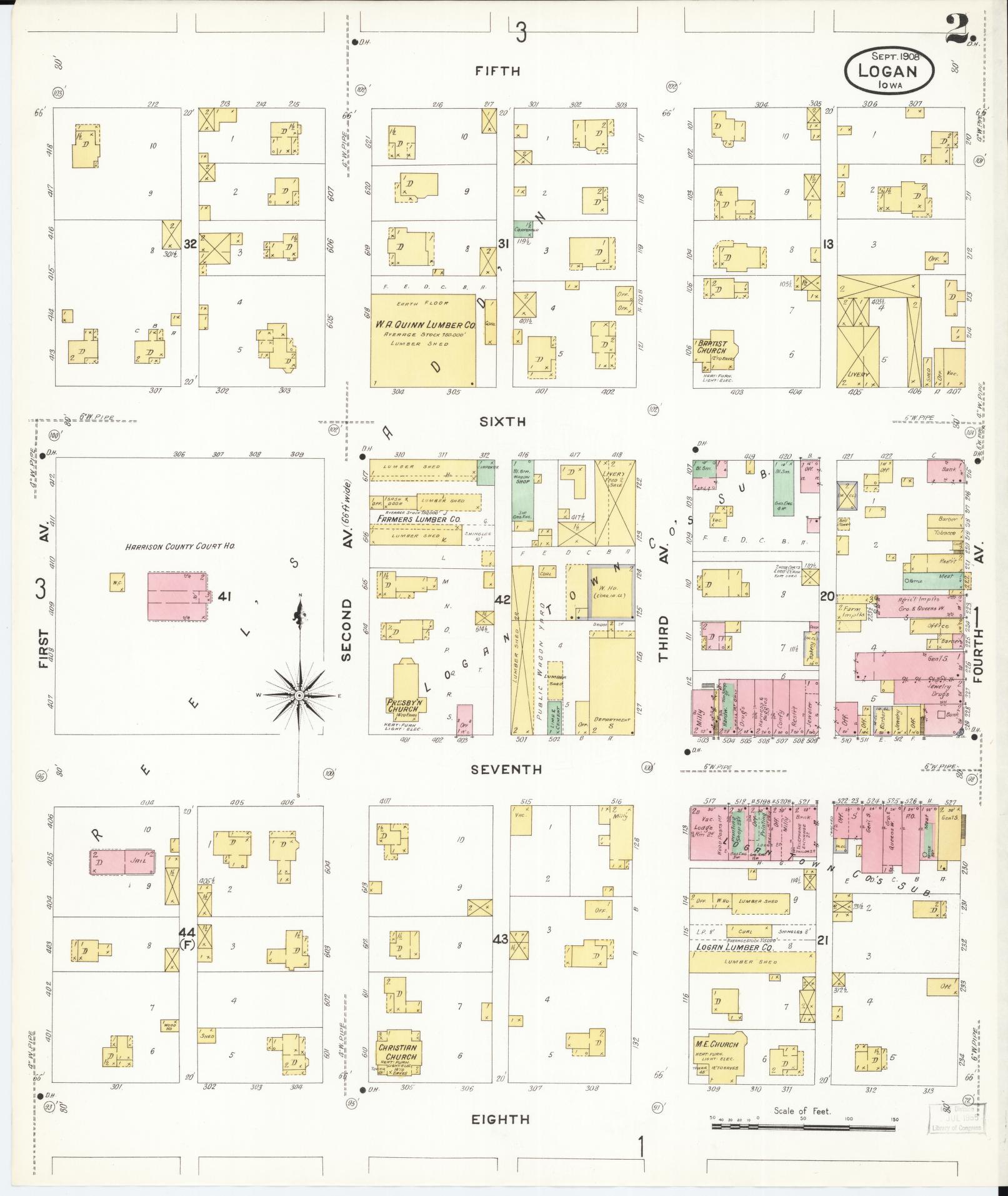 Sanborn Fire Insurance Map from Logan, Harrison County, Iowa (1908), Sheet #0002 - Historic Sanborn Fire Insurance Map Print