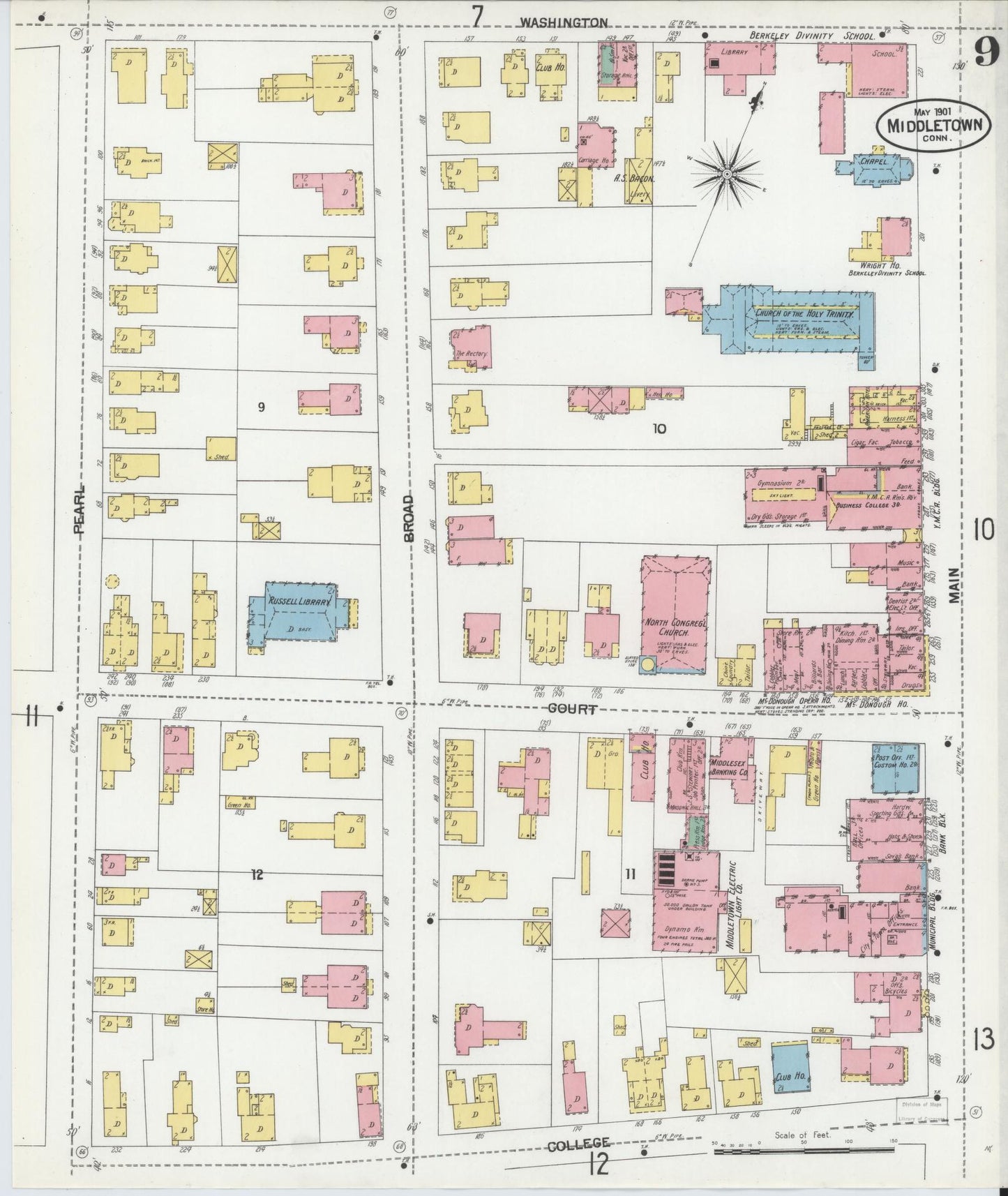 Sanborn Fire Insurance Map from Middletown, Middlesex County, Connecticut (1901), Sheet #0009 - Historic Sanborn Fire Insurance Map Print, vintage old map wall art, antique decor, genealogy gift, Connecticut Connecticut map