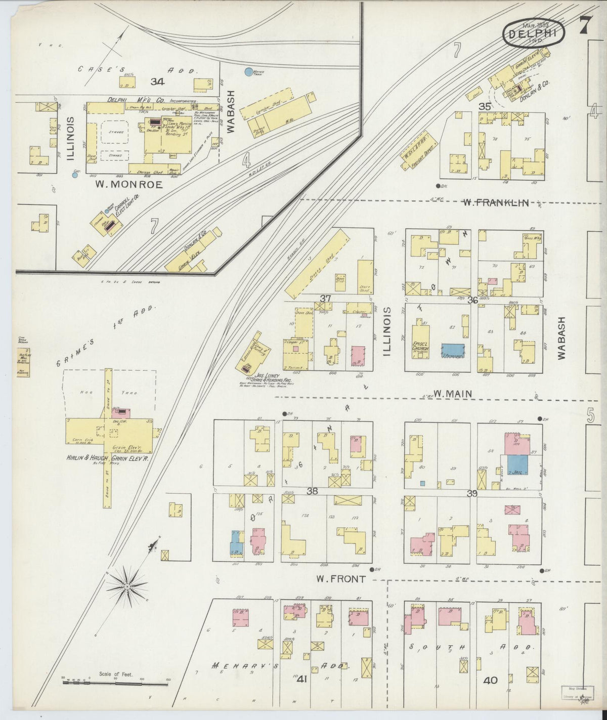 Sanborn Fire Insurance Map from Delphi, Carroll County, Indiana (1893), Sheet #0007 - Historic Sanborn Fire Insurance Map Print, vintage old map wall art, antique decor, genealogy gift, Indiana Indiana map