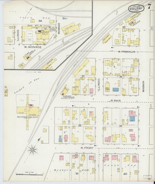 Sanborn Fire Insurance Map from Delphi, Carroll County, Indiana (1893), Sheet #0007 - Historic Sanborn Fire Insurance Map Print, vintage old map wall art, antique decor, genealogy gift, Indiana Indiana map