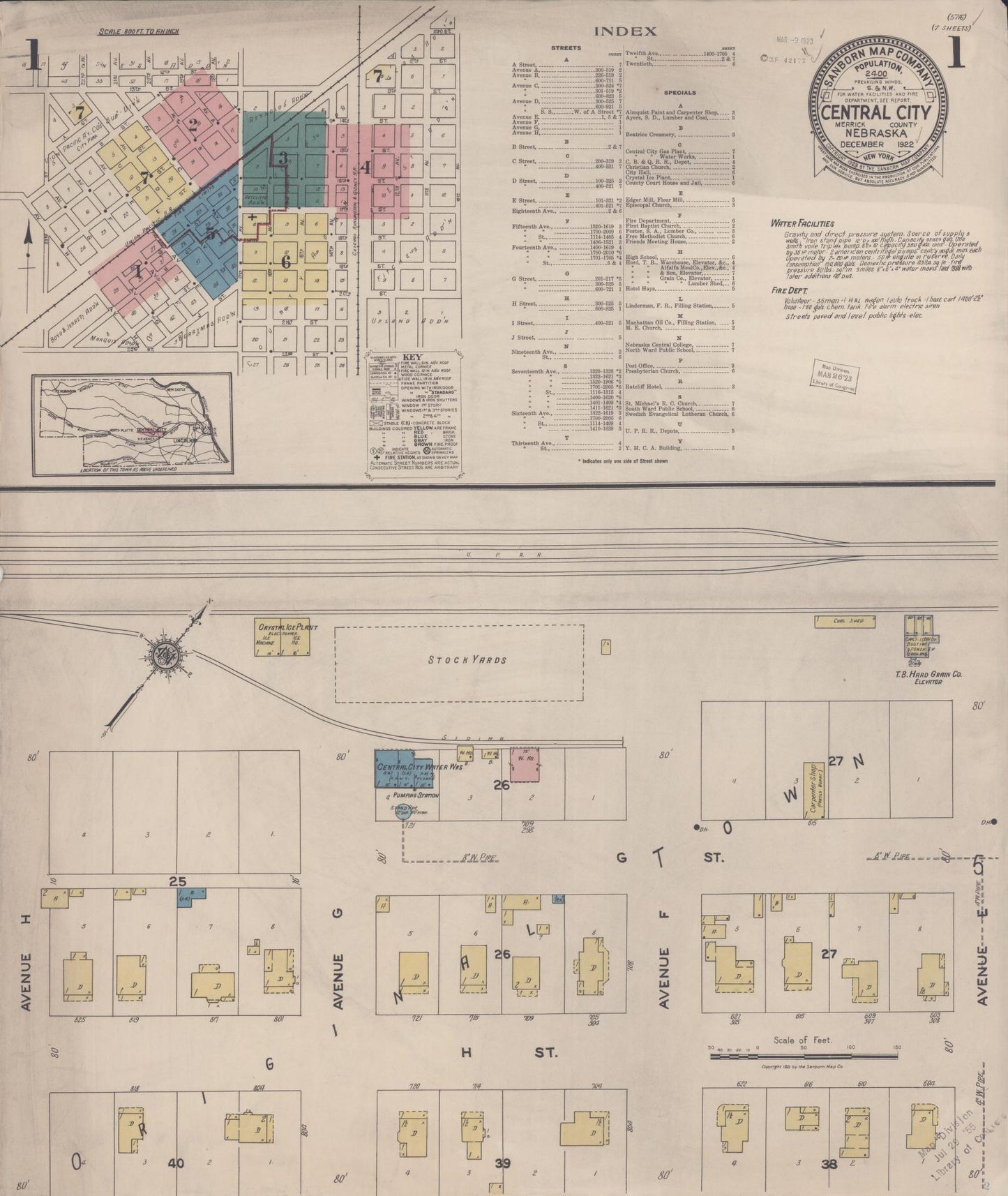 Sanborn Fire Insurance Map from Central City, Merrick County, Nebraska (1922), Sheet #0001 - Complete Map Set gallery image, historic Sanborn map, vintage wall art, Nebraska Nebraska