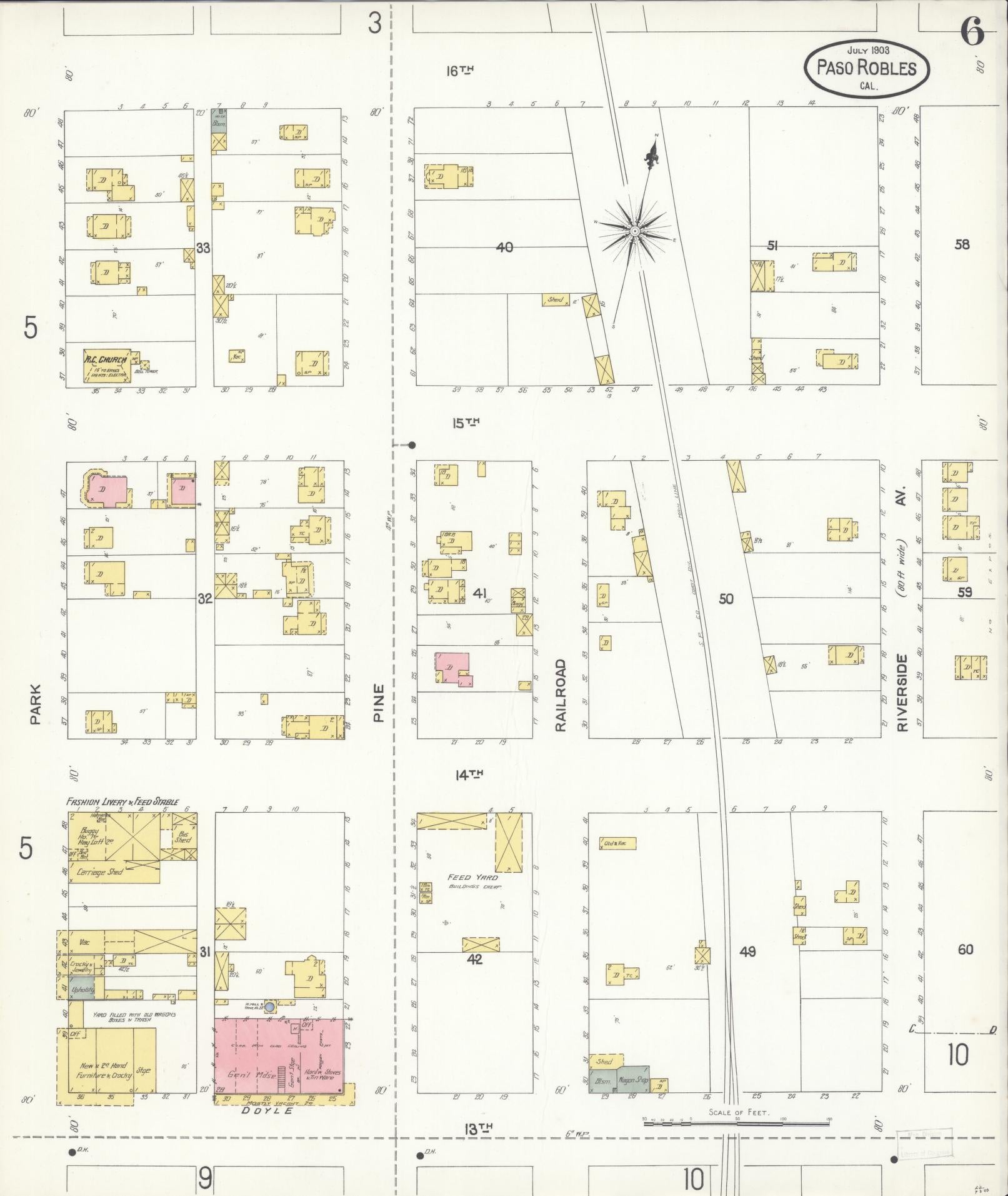 Sanborn Fire Insurance Map from Paso Robles, San Luis Obispo County, California (1903), Sheet #0006 - Complete Map Set gallery image, historic Sanborn map, vintage wall art, California California