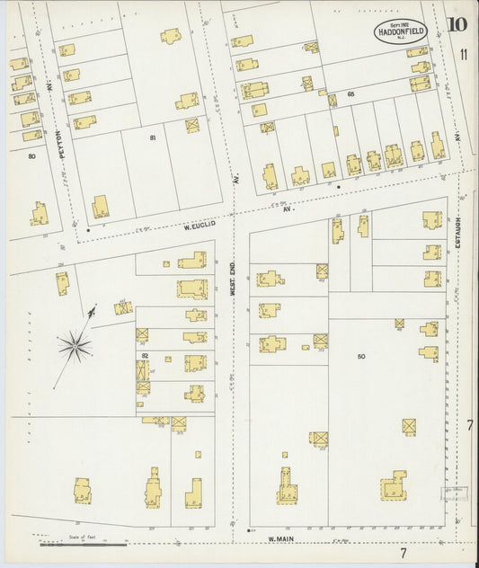 Sanborn Fire Insurance Map from Haddonfield, Camden County, New Jersey (1902), Sheet #0010 - Historic Sanborn Fire Insurance Map Print, vintage old map wall art, antique decor, genealogy gift, New Jersey New Jersey map