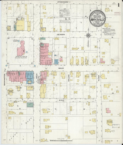 Sanborn Fire Insurance Map from Maysville, DeKalb County, Missouri (1909), Sheet #0001 - Historic Sanborn Fire Insurance Map Print, vintage old map wall art, antique decor, genealogy gift, Missouri Missouri map