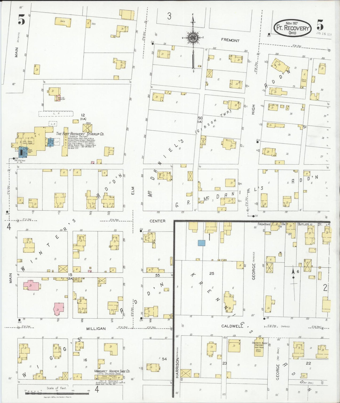 Sanborn Fire Insurance Map from Fort Recovery, Mercer County, Ohio (1927), Sheet #0005 - Historic Sanborn Fire Insurance Map Print, vintage old map wall art, antique decor, genealogy gift, Ohio Ohio map