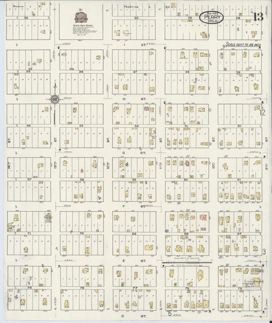 Sanborn Fire Insurance Map from Perry, Noble County, Oklahoma (1920), Sheet #0013 - Historic Sanborn Fire Insurance Map Print, vintage old map wall art, antique decor, genealogy gift, Oklahoma Oklahoma map