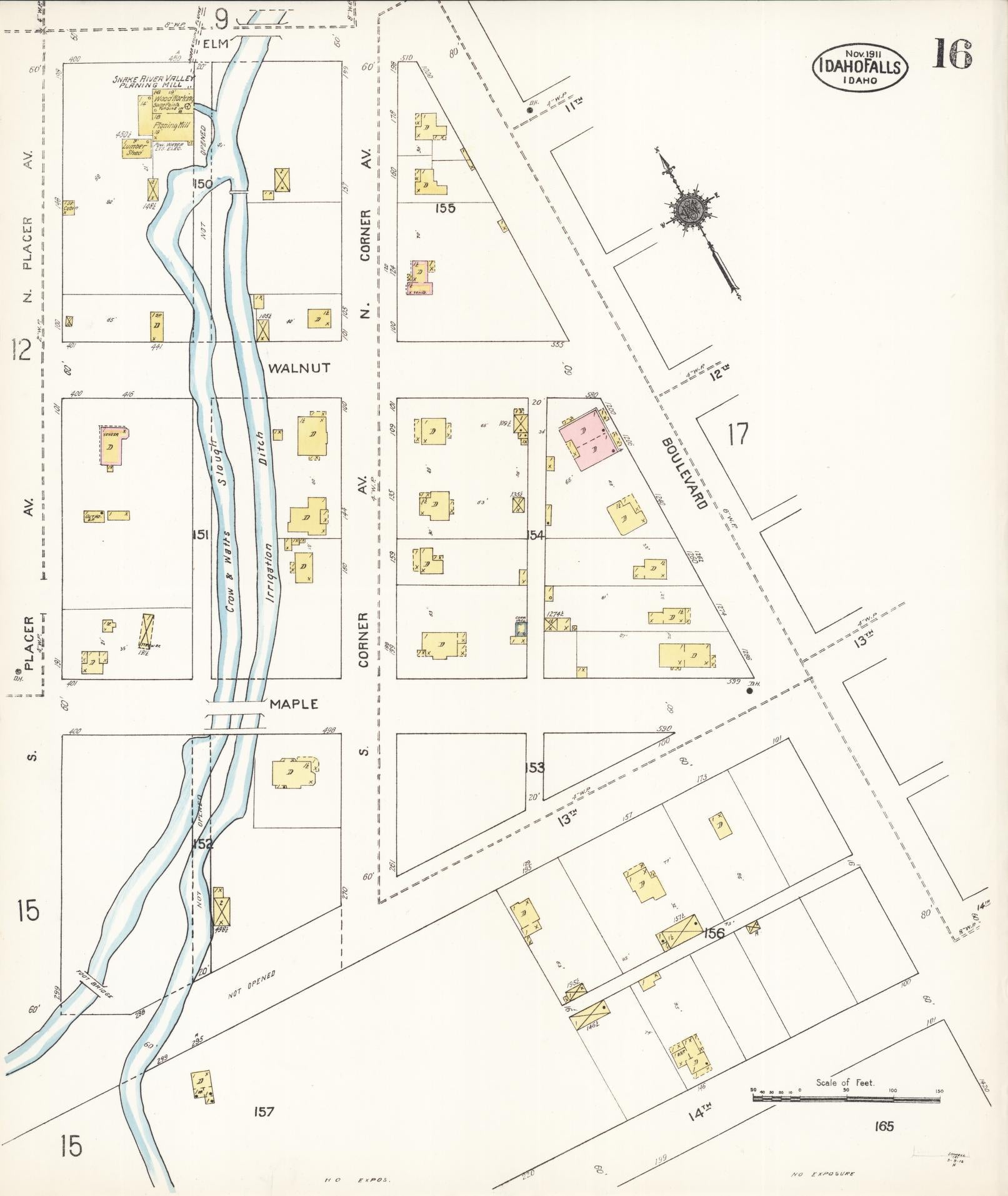 Sanborn Fire Insurance Map from Idaho Falls, Bonneville County, Idaho (1911), Sheet #0016 - Historic Sanborn Fire Insurance Map Print, vintage old map wall art, antique decor, genealogy gift, Idaho Idaho map