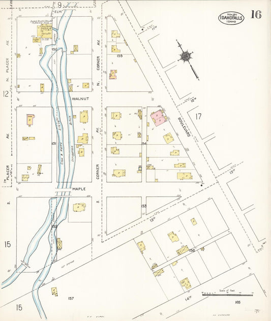 Sanborn Fire Insurance Map from Idaho Falls, Bonneville County, Idaho (1911), Sheet #0016 - Historic Sanborn Fire Insurance Map Print, vintage old map wall art, antique decor, genealogy gift, Idaho Idaho map