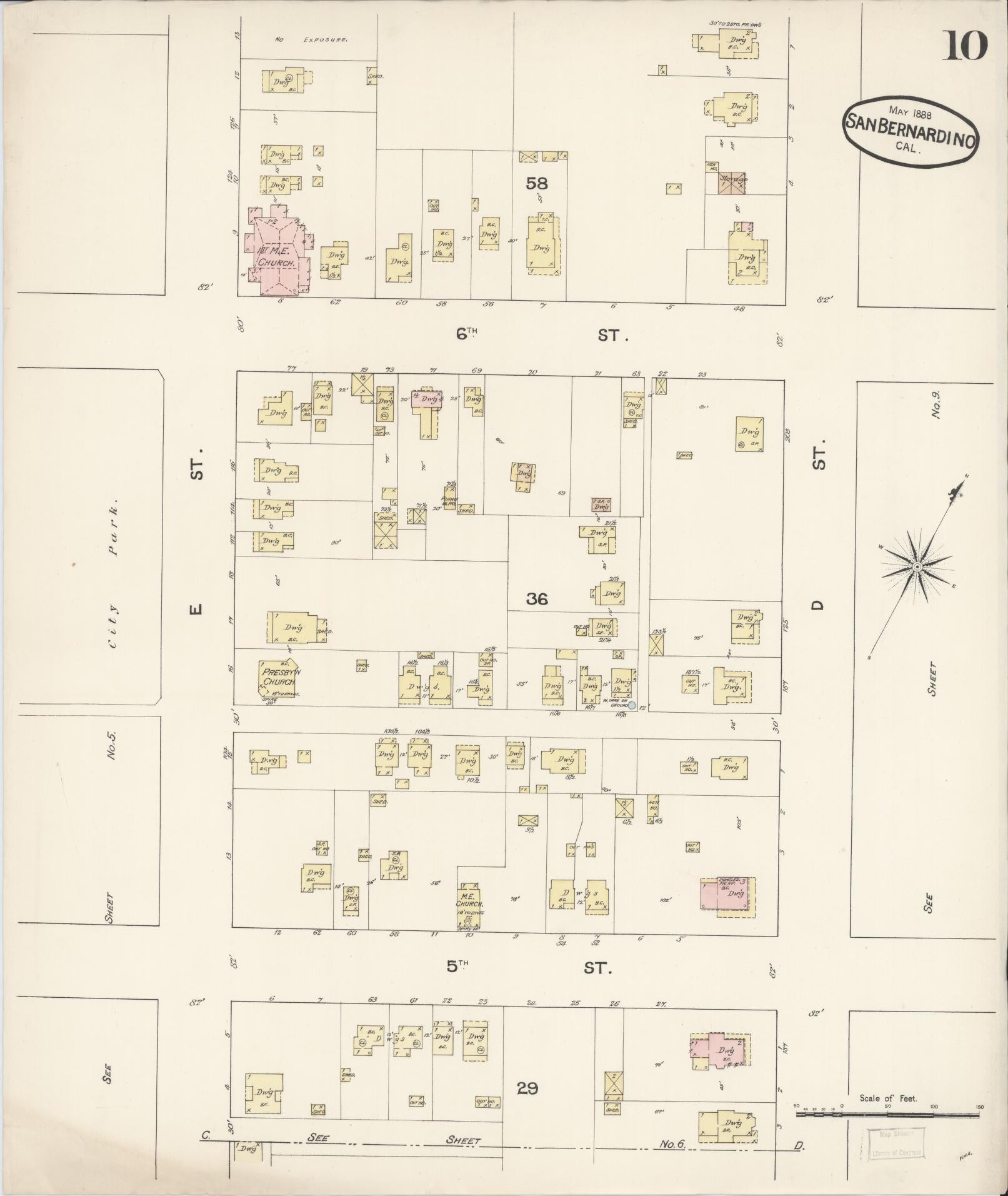 Sanborn Fire Insurance Map from San Bernardino, San Bernardino County, California (1888), Sheet #0010 - Complete Map Set gallery image, historic Sanborn map, vintage wall art, California California