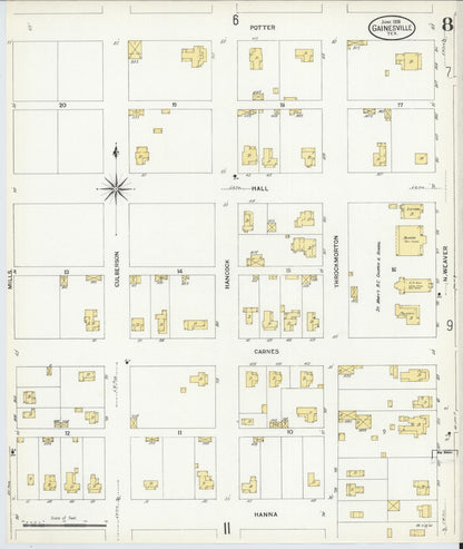Sanborn Fire Insurance Map from Gainesville, Cooke County, Texas (1908), Sheet #0008 - Historic Sanborn Fire Insurance Map Print, vintage old map wall art, antique decor, genealogy gift, Texas Texas map