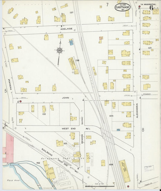 Sanborn Fire Insurance Map from Carthage, Jefferson County, New York (1915), Sheet #0006 - Historic Sanborn Fire Insurance Map Print, vintage old map wall art, antique decor, genealogy gift, New York New York map