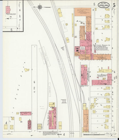 Sanborn Fire Insurance Map from Ashland, Ashland County, Ohio (1911), Sheet #0005 - Historic Sanborn Fire Insurance Map Print, vintage old map wall art, antique decor, genealogy gift, Ohio Ohio map