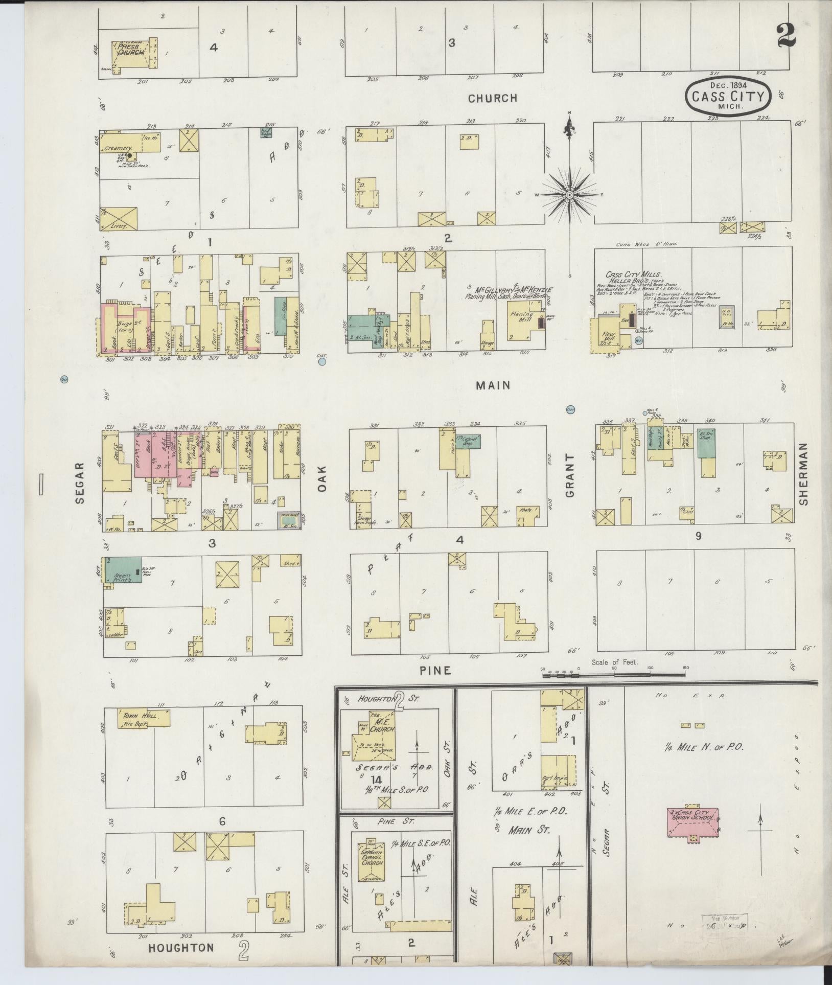 Sanborn Fire Insurance Map from Cass City, Tuscola County, Michigan (1894), Sheet #0002 - Historic Sanborn Fire Insurance Map Print, vintage old map wall art, antique decor, genealogy gift, Michigan Michigan map