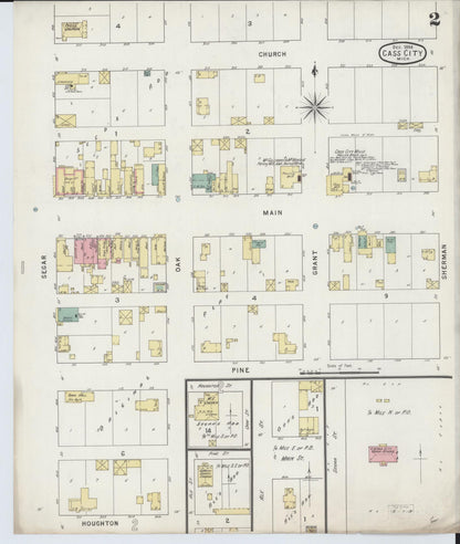 Sanborn Fire Insurance Map from Cass City, Tuscola County, Michigan (1894), Sheet #0002 - Historic Sanborn Fire Insurance Map Print, vintage old map wall art, antique decor, genealogy gift, Michigan Michigan map