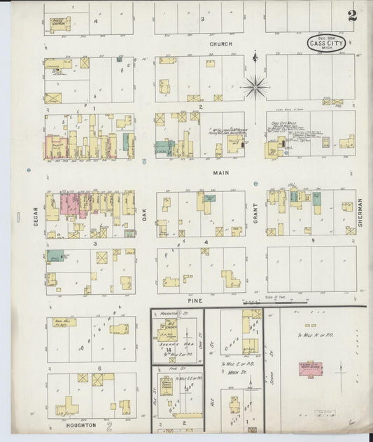 Sanborn Fire Insurance Map from Cass City, Tuscola County, Michigan (1894), Sheet #0002 - Historic Sanborn Fire Insurance Map Print, vintage old map wall art, antique decor, genealogy gift, Michigan Michigan map