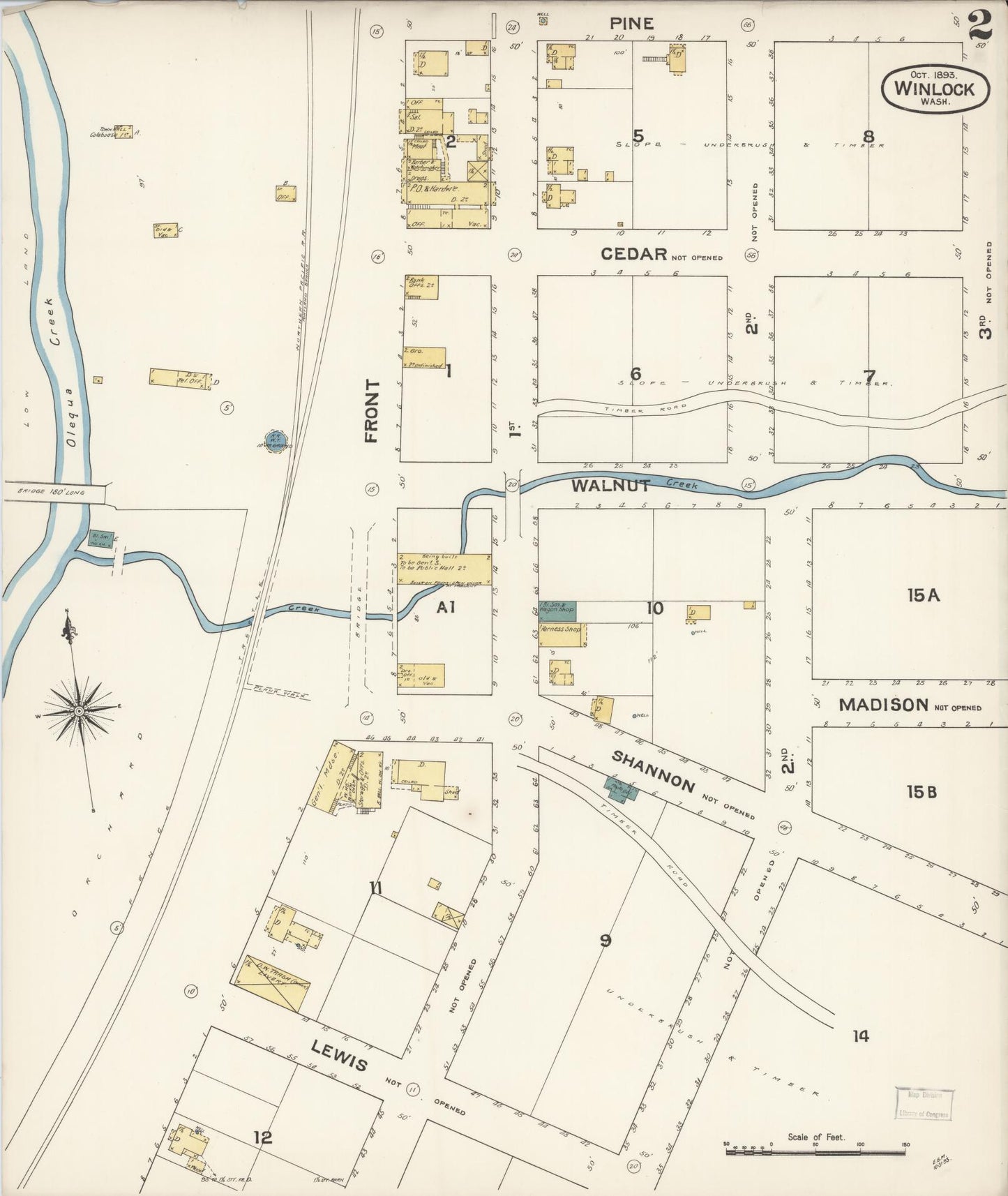 Sanborn Fire Insurance Map from Winlock, Lewis County, Washington (1893), Sheet #0002 - Complete Map Set gallery image, historic Sanborn map, vintage wall art, Washington Washington