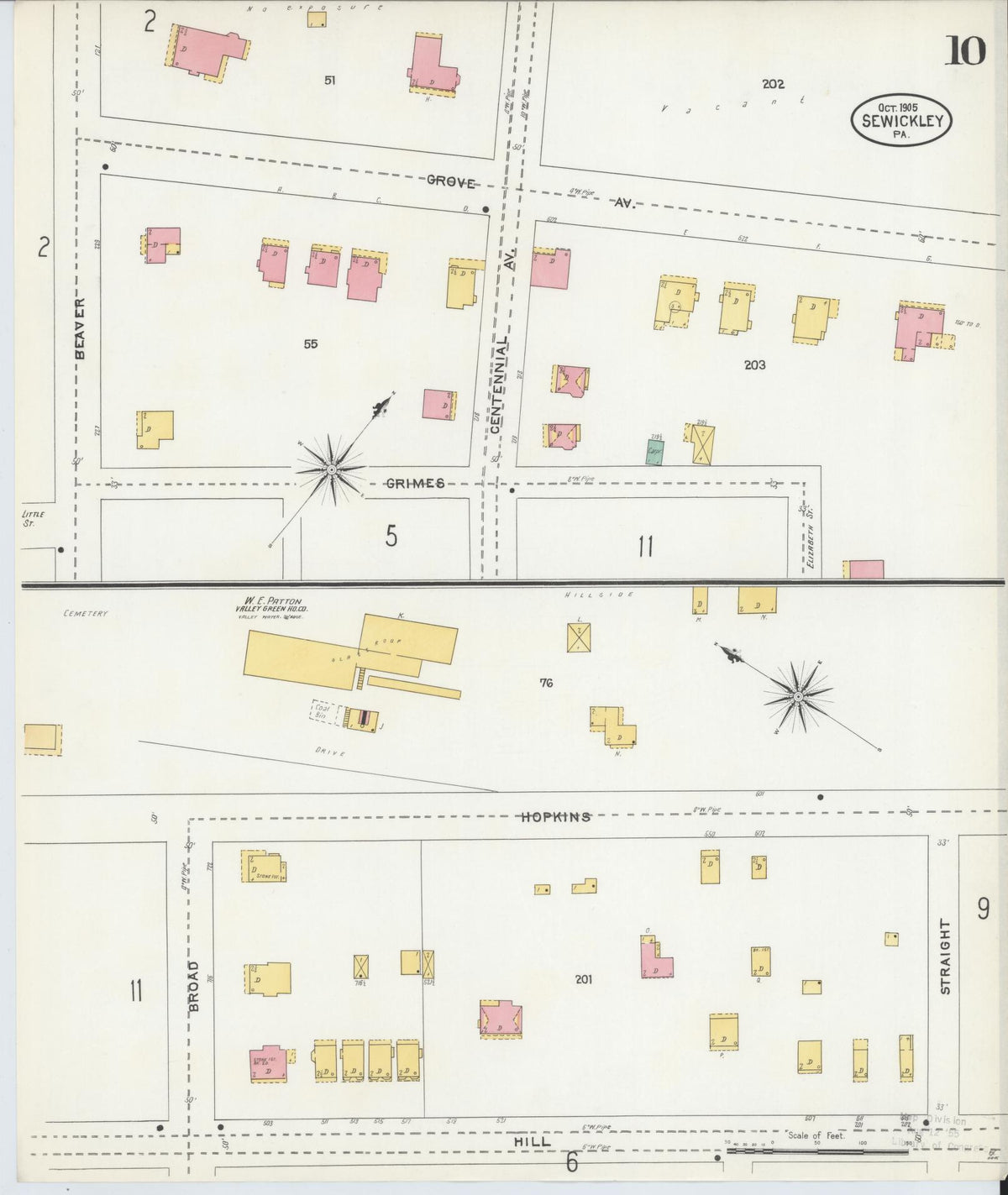 Sanborn Fire Insurance Map from Sewickley, Allegheny County, Pennsylvania (1905), Sheet #0010 - Historic Sanborn Fire Insurance Map Print, vintage old map wall art, antique decor, genealogy gift, Pennsylvania Pennsylvania map