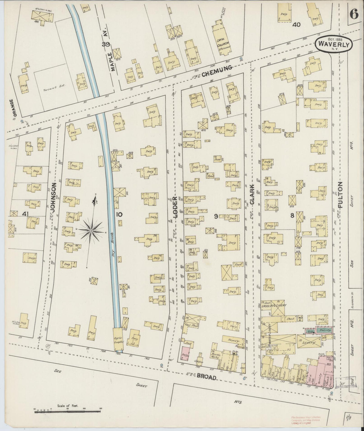 Sanborn Fire Insurance Map from Waverly, Tioga County, New York (1888), Sheet #0006 - Complete Map Set gallery image, historic Sanborn map, vintage wall art, New York New York
