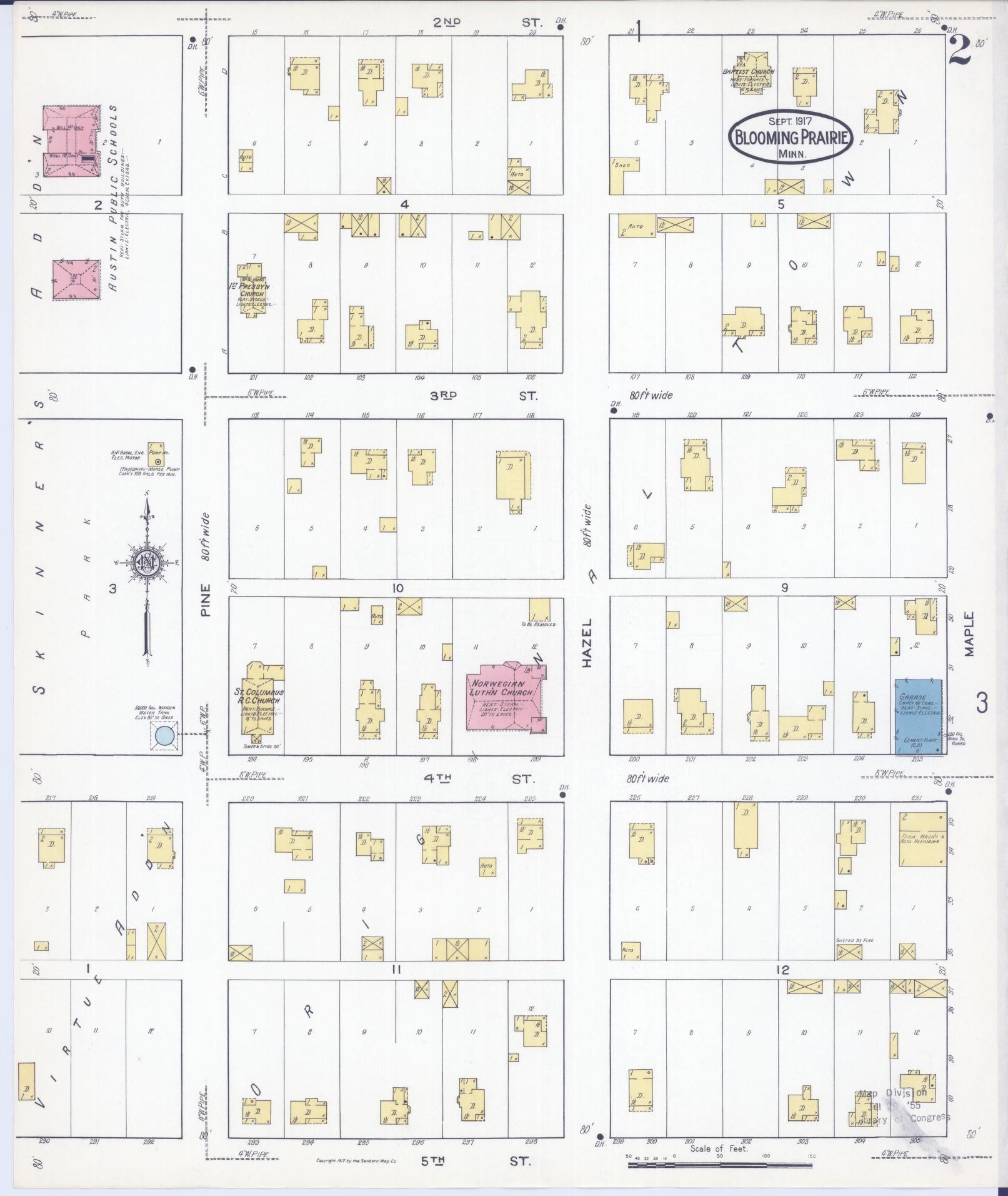 Sanborn Fire Insurance Map from Blooming Prairie, Steele County, Minnesota (1917), Sheet #0002 - Historic Sanborn Fire Insurance Map Print, vintage old map wall art, antique decor, genealogy gift, Minnesota Minnesota map