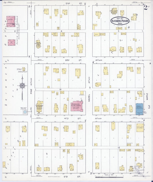 Sanborn Fire Insurance Map from Blooming Prairie, Steele County, Minnesota (1917), Sheet #0002 - Historic Sanborn Fire Insurance Map Print, vintage old map wall art, antique decor, genealogy gift, Minnesota Minnesota map