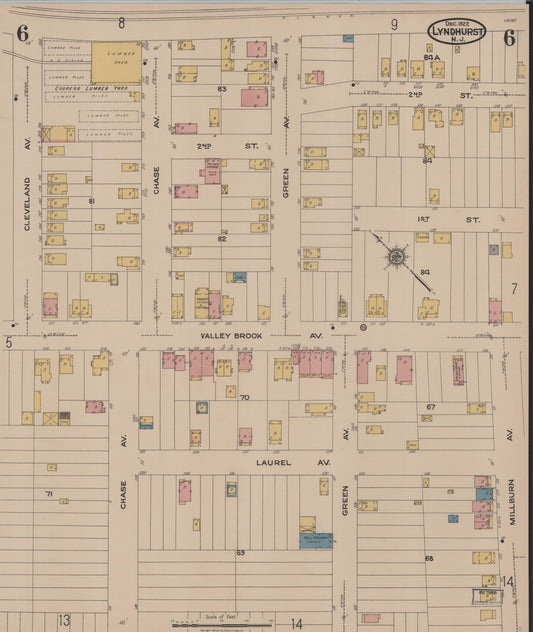 Sanborn Fire Insurance Map from Lyndhurst, Bergen County, New Jersey (1922), Sheet #0006 - Historic Sanborn Fire Insurance Map Print, vintage old map wall art, antique decor, genealogy gift, New Jersey New Jersey map