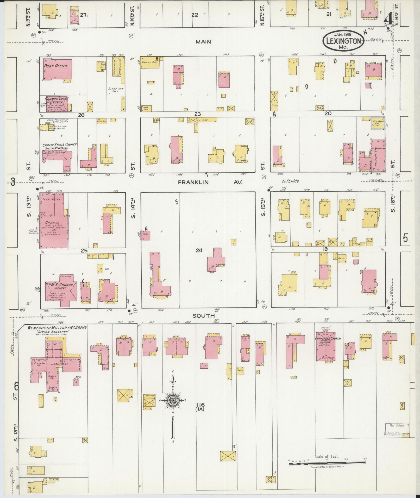 Sanborn Fire Insurance Map from Lexington, Lafayette County, Missouri (1918), Sheet #0004 - Historic Sanborn Fire Insurance Map Print, vintage old map wall art, antique decor, genealogy gift, Missouri Missouri map