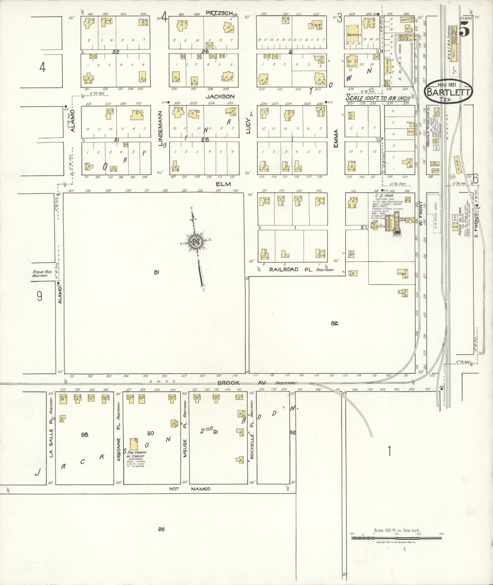 Sanborn Fire Insurance Map from Bartlett, Bell and Williamson Counties, Texas (1921), Sheet #0005 - Complete Map Set gallery image, historic Sanborn map, vintage wall art, Texas Texas