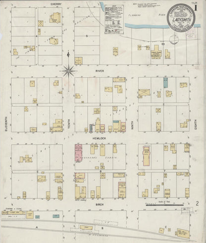 Sanborn Fire Insurance Map from Ladysmith, Rusk County, Wisconsin (1902), Sheet #0001 - Complete Map Set gallery image, historic Sanborn map, vintage wall art, Wisconsin Wisconsin
