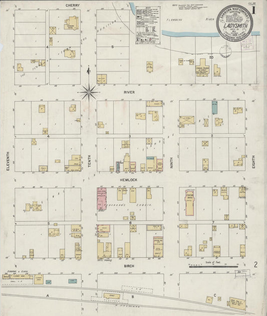 Sanborn Fire Insurance Map from Ladysmith, Rusk County, Wisconsin (1902), Sheet #0001 - Complete Map Set gallery image, historic Sanborn map, vintage wall art, Wisconsin Wisconsin